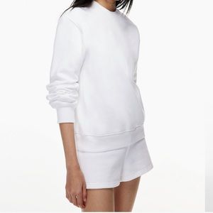 Aritzia cozy fleece perfect crewneck, white size small (matching shorts on page)